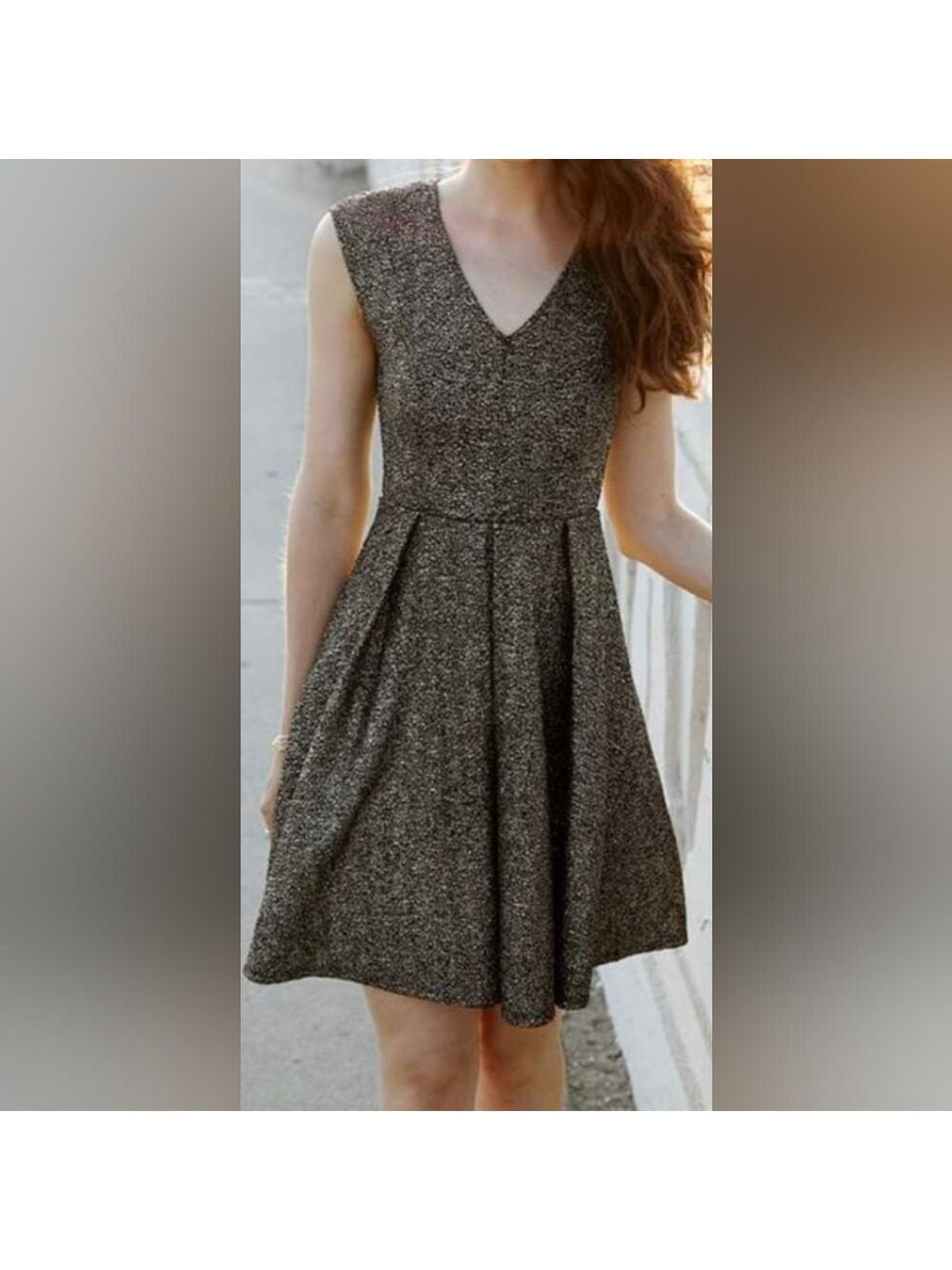 Everly - Metallic Sleeveless Dress – Black & Gold V-Neck Party Dress
